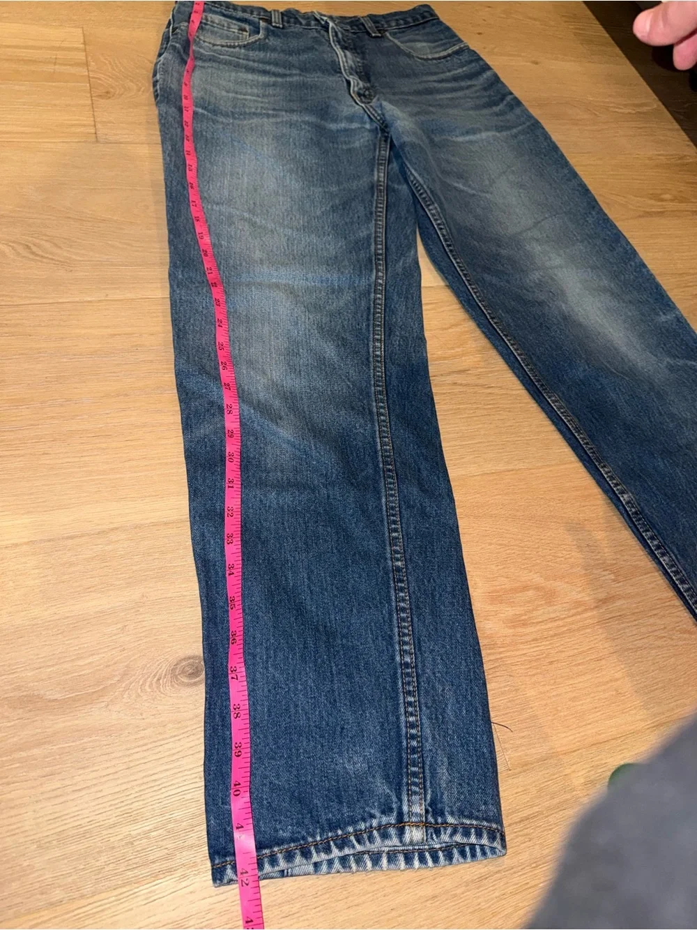 VTG Levi's 545 Brown Leather Tab Blue Jeans